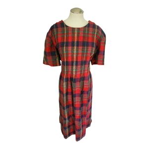 Vintage Lady Dorby Plaid Midi Dress Red Green Blue — Estimated XL